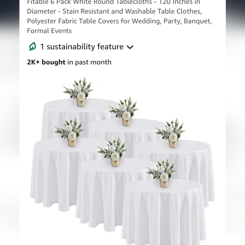COPY - 2 Count- 120 Inch Round Elegant White Tablecloth Set